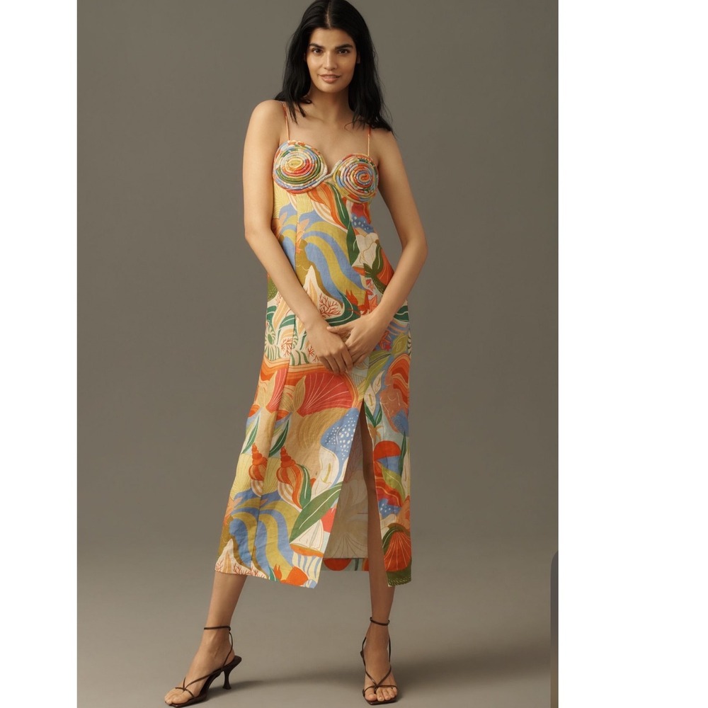FARM Rio NEW Ocean View Twisted Cups Dress Linen Size XL Slit Vacation
